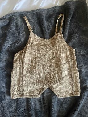 Embroidered Tan Tank Top